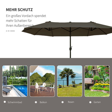 Doppel-Sonnenschirm, grau, oval, Handkurbel