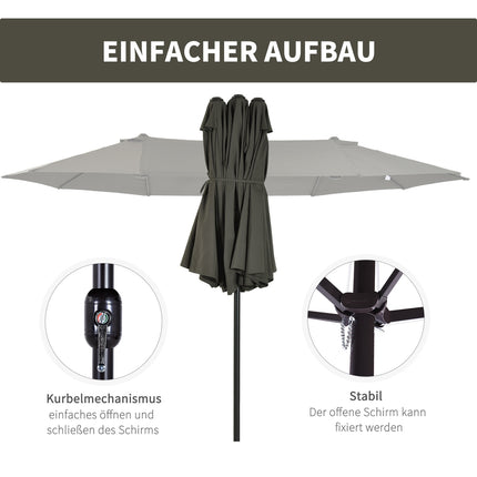 Doppel-Sonnenschirm, grau, oval, Handkurbel