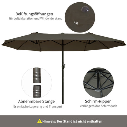 Doppel-Sonnenschirm, grau, oval, Handkurbel