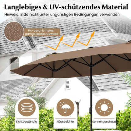 Double parasol with stand 400 x 200 cm parasol large XXL brown