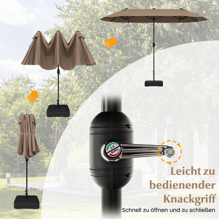 Double parasol with stand 400 x 200 cm parasol large XXL brown