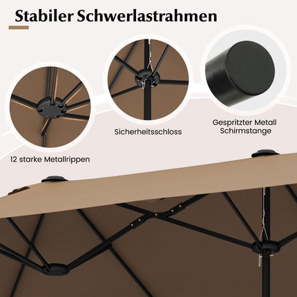 Double parasol with stand 400 x 200 cm parasol large XXL brown