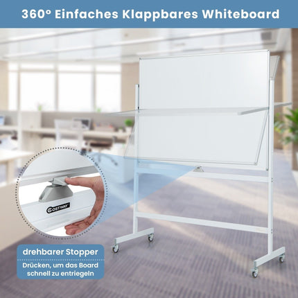 Doppelseitiges mobiles Whiteboard mit Gittermuster &amp; Ständer &amp; Stiftablage 120x90cm weiß