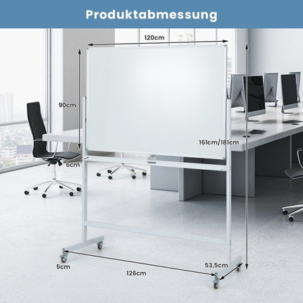 Doppelseitiges mobiles Whiteboard mit Gittermuster &amp; Ständer &amp; Stiftablage 120x90cm weiß