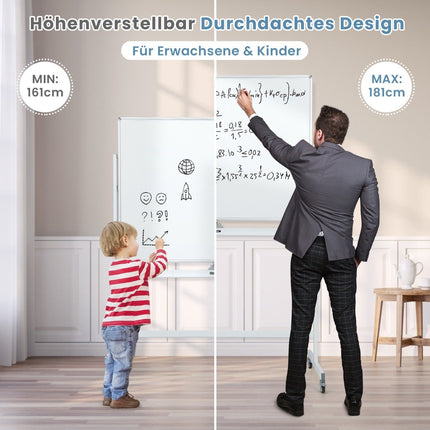Doppelseitiges mobiles Whiteboard mit Gittermuster &amp; Ständer &amp; Stiftablage 120x90cm weiß