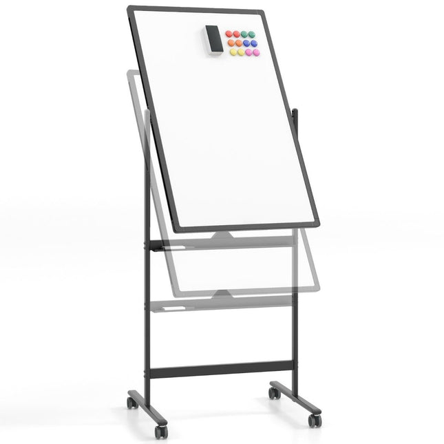 Doppelseitiges mobiles Whiteboard mit Stiftablage &amp; Zubehör für Schulbüro 60 x 90 cm schwarz