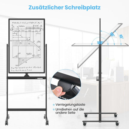Doppelseitiges mobiles Whiteboard mit Stiftablage &amp; Zubehör für Schulbüro 60 x 90 cm schwarz