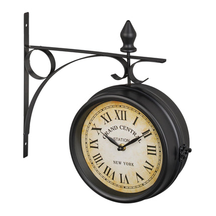 Double-sided station clock in black