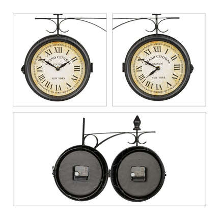 Double-sided station clock in black