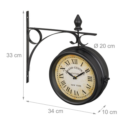 Double-sided station clock in black