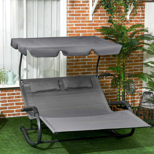 Doppel-Gartenschaukel, Polster und Dach, 220 kg, Dunkelgrau