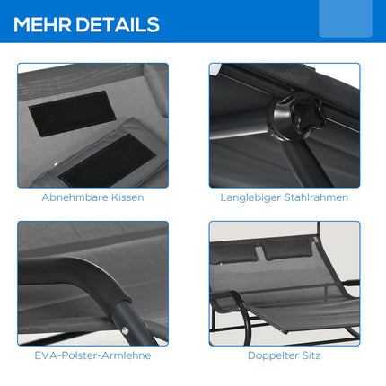 Doppel-Gartenschaukel, Polster und Dach, 220 kg, Dunkelgrau