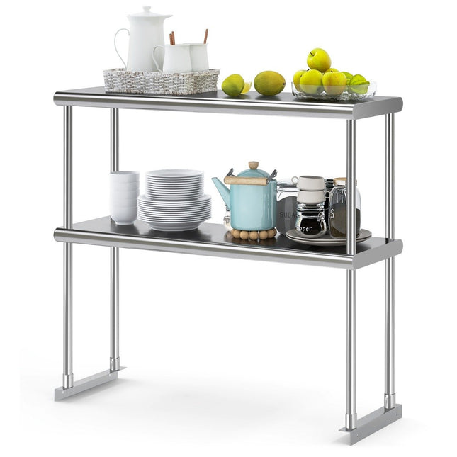 Dubbellaags overplank met verstelbare onderste plank, multifunctionele plank, zilver