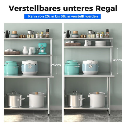 Doppelstöckiges Oberregal Edelstahlregal mit verstellbarem Unterregal Mehrzweckregal Silber