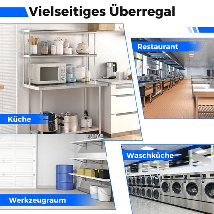 Doppelstöckiges Oberregal Edelstahlregal mit verstellbarem Unterregal Mehrzweckregal Silber