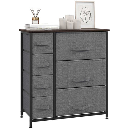Gray chest of drawers with 7 fabric drawers - metal frame