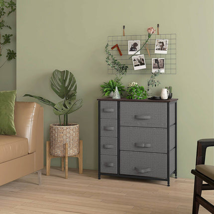 Gray chest of drawers with 7 fabric drawers - metal frame