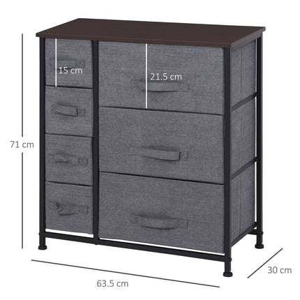 Gray chest of drawers with 7 fabric drawers - metal frame