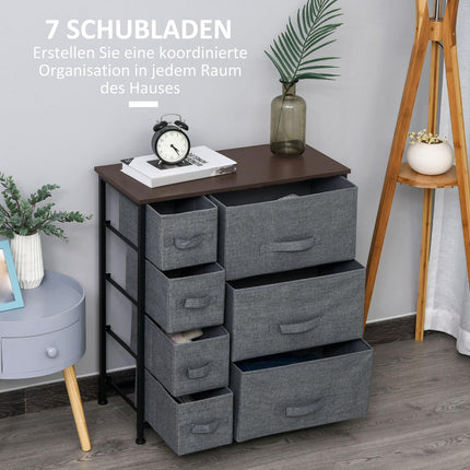 Gray chest of drawers with 7 fabric drawers - metal frame