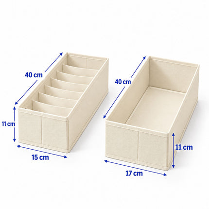 Drawer Organiser 8-Piece Set with Divider Boxes, Cream, Non-Woven Fabric
