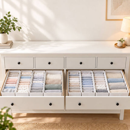 Drawer Organiser 8-Piece Set with Divider Boxes, White, Non-Woven Fabric