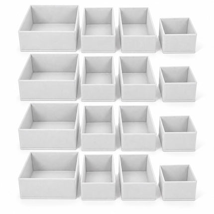 Drawer Organiser Boxes 16-Piece Set in 3 Sizes, Light Grey, Non-Woven Fabric
