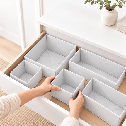 Drawer Organiser Boxes 16-Piece Set in 3 Sizes, Light Grey, Non-Woven Fabric