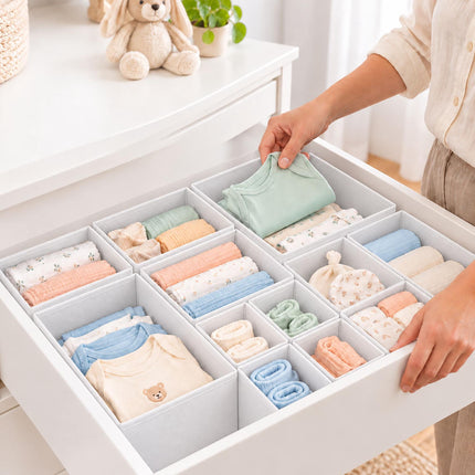 Drawer Organiser Boxes 16-Piece Set in 3 Sizes, Light Grey, Non-Woven Fabric