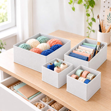 Drawer Organiser Boxes 16-Piece Set in 3 Sizes, Light Grey, Non-Woven Fabric