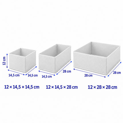 Drawer Organiser Boxes 16-Piece Set in 3 Sizes, Light Grey, Non-Woven Fabric