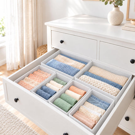 Drawer Organiser Boxes 16-Piece Set in 3 Sizes, Light Grey, Non-Woven Fabric