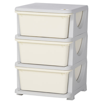 Ladekast voor kinderen met opbergruimte, opbergdozen, speelgoedorganizer, speelgoeddoos, drie niveaus voor kinderkamers, 3-6 jaar, kindermeubels, crèmewit, 37 x 37 x 56,5 cm Aosoom