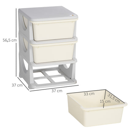 Ladekast voor kinderen met opbergruimte, opbergdozen, speelgoedorganizer, speelgoeddoos, drie niveaus voor kinderkamers, 3-6 jaar, kindermeubels, crèmewit, 37 x 37 x 56,5 cm Aosoom