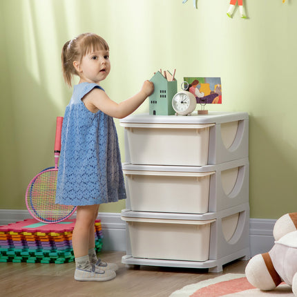 Ladekast voor kinderen met opbergruimte, opbergdozen, speelgoedorganizer, speelgoeddoos, drie niveaus voor kinderkamers, 3-6 jaar, kindermeubels, crèmewit, 37 x 37 x 56,5 cm Aosoom