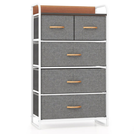 Ladekast met 5 stoffen laden & stalen frame & houten oppervlak ladekast grijs