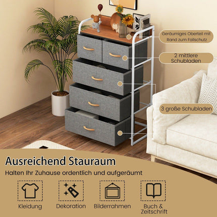 Ladekast met 5 stoffen laden & stalen frame & houten oppervlak ladekast grijs