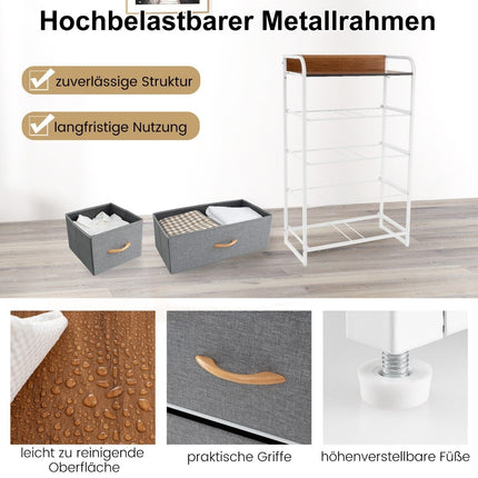 Ladekast met 5 stoffen laden & stalen frame & houten oppervlak ladekast grijs