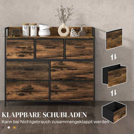 Sideboard im Industrial Style, 7 Stoffschubladen – Rustikales Braun