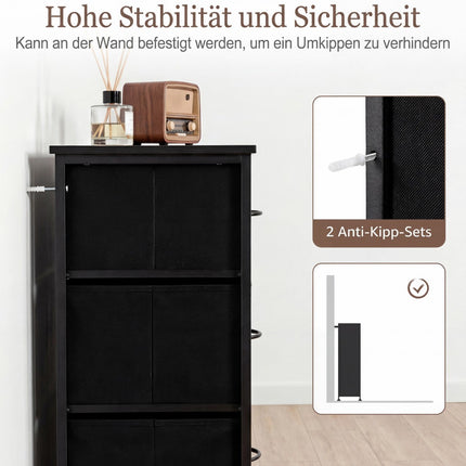 Kommode mit 11 Stoffschubladen, Metallrahmen, Holzplatte