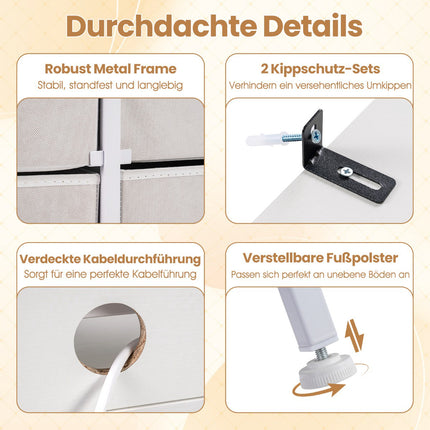 Kommode mit LED-Beleuchtung, Ladestation, 9 Stoffschubladen