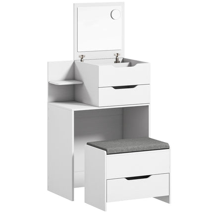 Dressing Table with Flip-Up Mirror and Storage Stool, 2-in-1 Desk, White