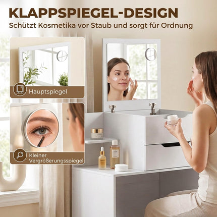 Dressing Table with Flip-Up Mirror and Storage Stool, 2-in-1 Desk, White