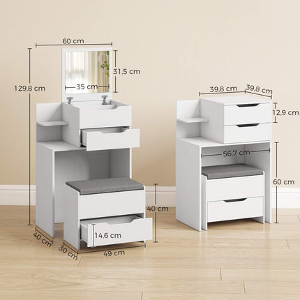 Dressing Table with Flip-Up Mirror and Storage Stool, 2-in-1 Desk, White