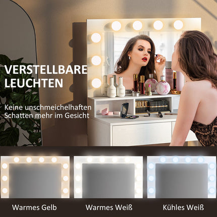 Schminktisch mit LED-Spiegel, dimmbar, weiß