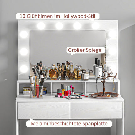 Schminktisch mit LED-Spiegel, dimmbar, weiß