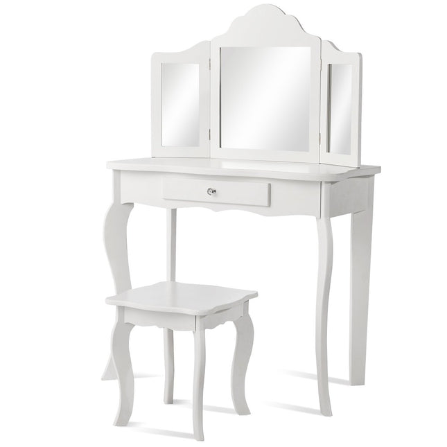 Schminktisch- und Hocker-Set für Kinder, Frisiertisch mit Schublade, Spiegel, 70 x 34 x 103 cm, weiß