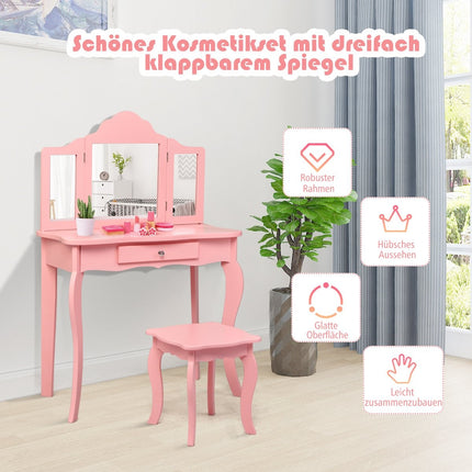 Schminktisch Frisiertisch und Hocker Set für Kinder 70 x 34 x 103 cm rosa