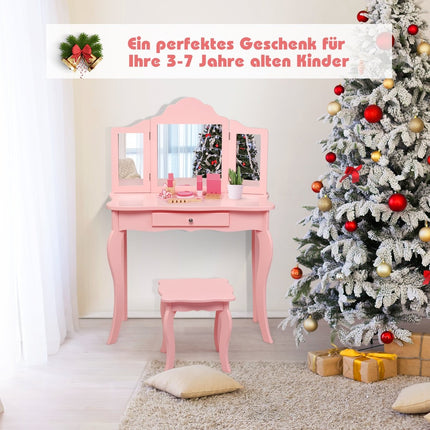Schminktisch Frisiertisch und Hocker Set für Kinder 70 x 34 x 103 cm rosa