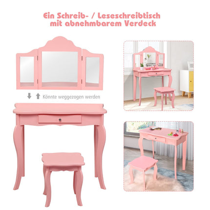 Schminktisch Frisiertisch und Hocker Set für Kinder 70 x 34 x 103 cm rosa