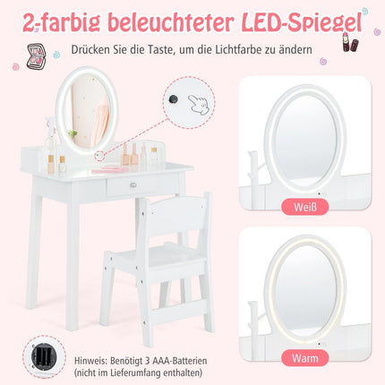 Schminktisch für Kinder mit beleuchtetem Spiegel Schminktisch mit Stuhl Weiß